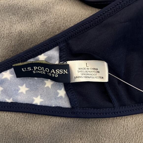 U.S. Polo Assn. Size L Navy Blue & White Star Print String Bikini Top - Picture 4 of 5